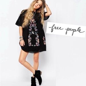 Free People Perfectly Victorian Embroidered Floral Dress in Black size Medium